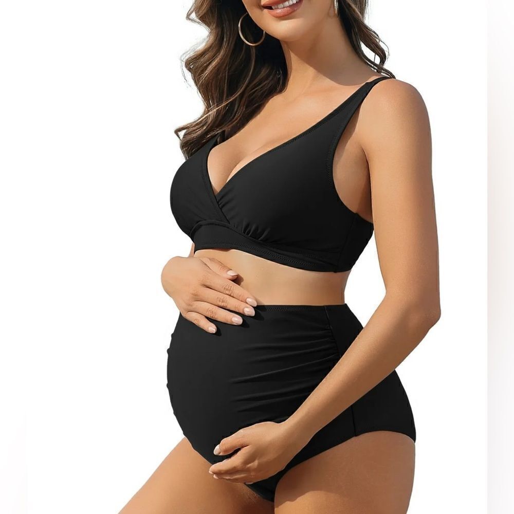 Charmo Ruched V Neck Two Piece Maternity Adjustable Strap Suits Small